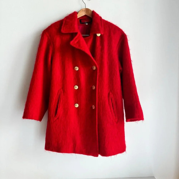 Unbranded | Vintage Jackets & Blazers - Vintage Bright Red Mohair Short Blazer Coat L